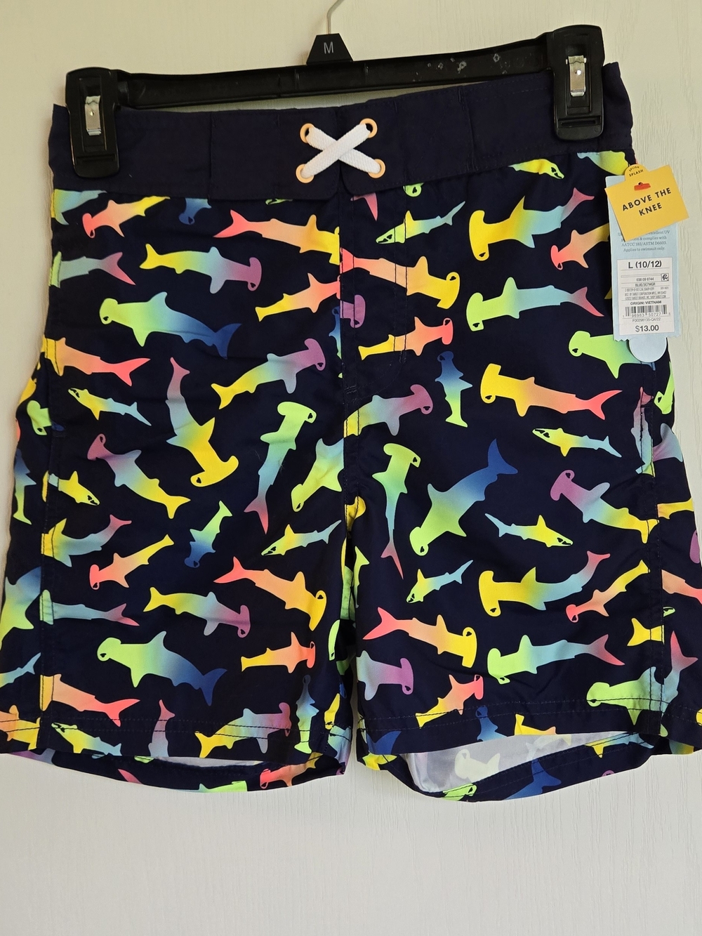 Cat & Jack Navy Swim Trunks with Neon Rainbow Hammerhead Sharks